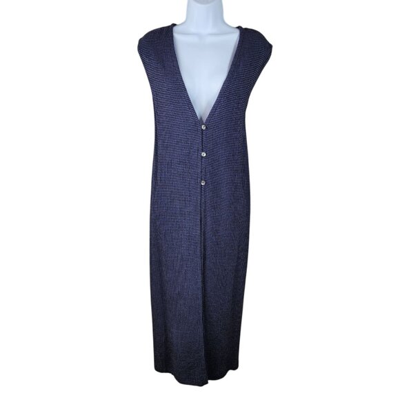 Vintage Vest Top Size Large Gingham Plaid Tunic long Blue Lagenlook Art To Wear - Picture 2 of 7